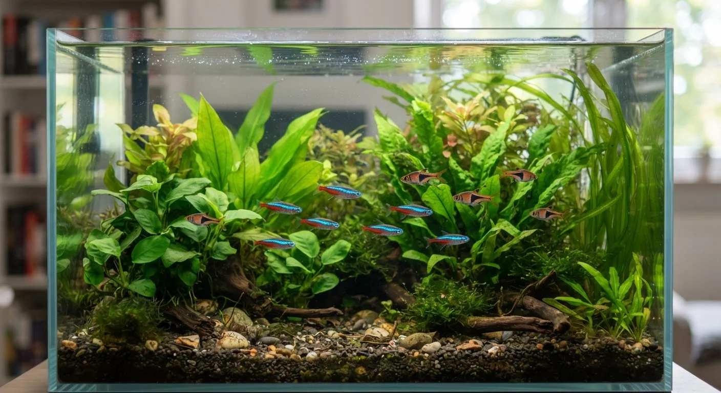 A well-maintained freshwater aquarium with healthy fish and live plants
