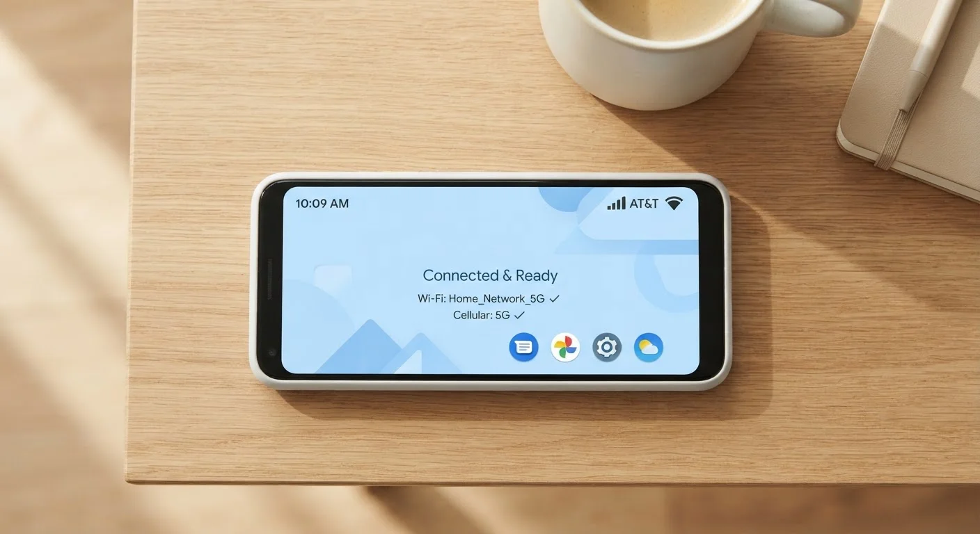 Smartphone displaying Wi-Fi and mobile data signal icons on screen